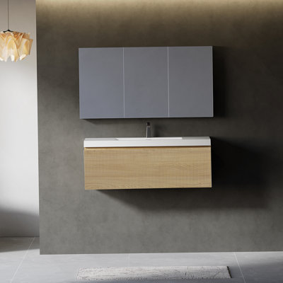 Meuble-lavabo mural flottant avec lavabo, armoire de rangement murale moderne avec tiroir à fermeture en douceur pour une organisation et un style de salle de bain améliorés