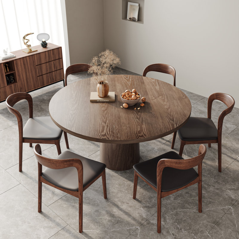 Ensemble de salle à manger 6 personnes en noyer foncé avec table ronde 47 po et 6 chaises, 7