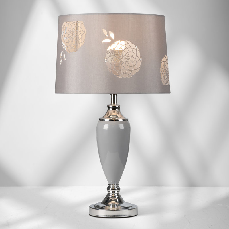 Lacy Bloom 53cm Stencil Metal Table Lamp, Grey/Chrome, Grey