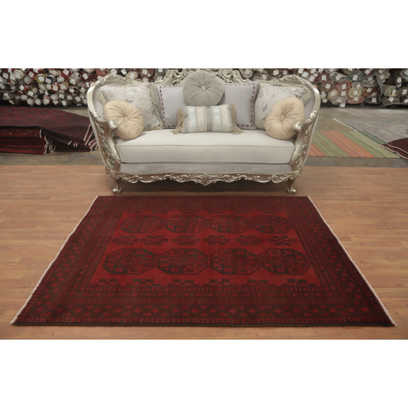 Tapis afghan tribal rouge oriental 5 x 6
