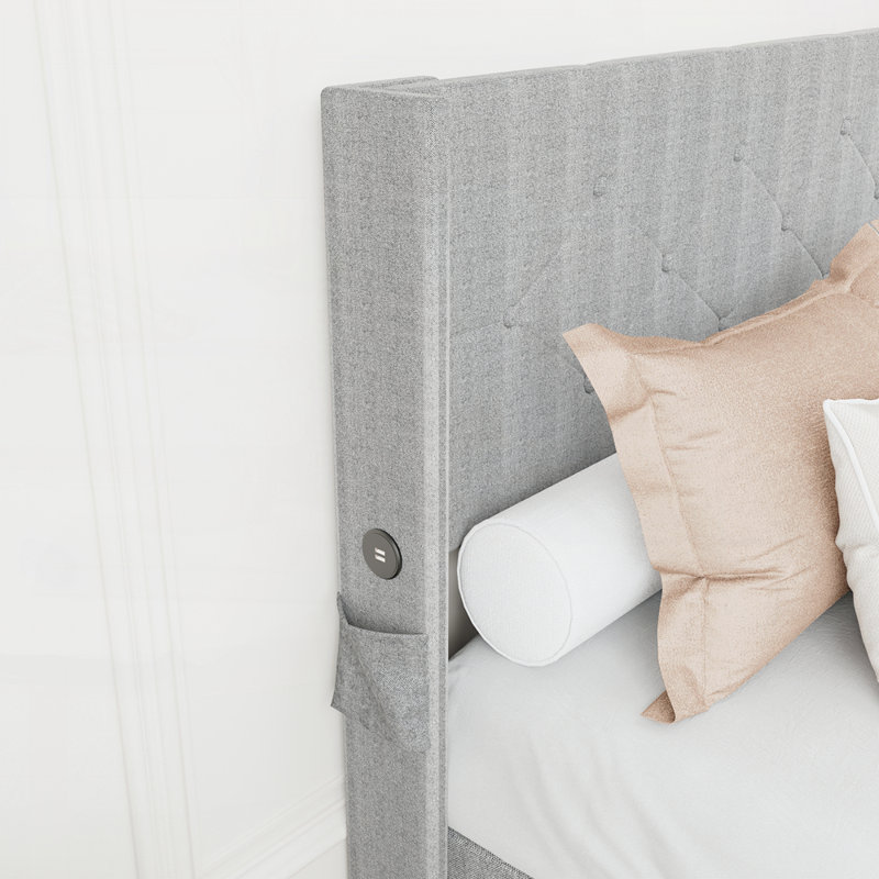Base de lit avec rangement, Gris clair, Double