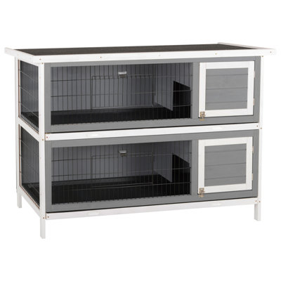 Maison pour petits animaux en bois 54 po avec 2 portes verrouillables, plateau sans fuites et toit imperméable pour l'extérieur / intérieur gris foncé