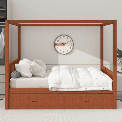 Wooden Bed With Built-In Storage Drawers
