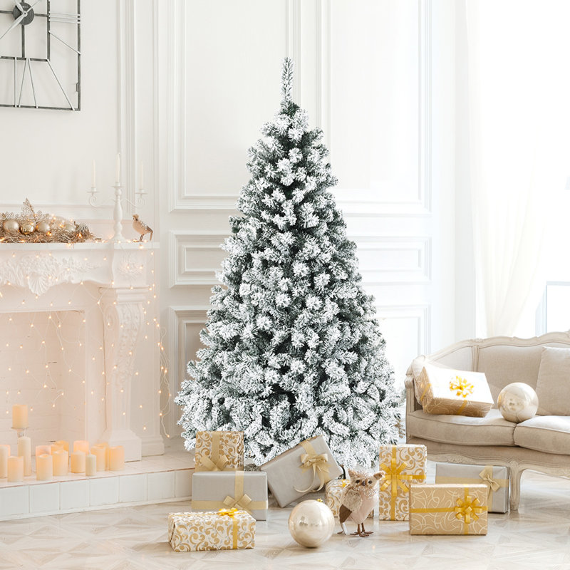 Arbre de Noël artificiel pin blanc avec 250 lumières claires / blanches, H 6 pi
