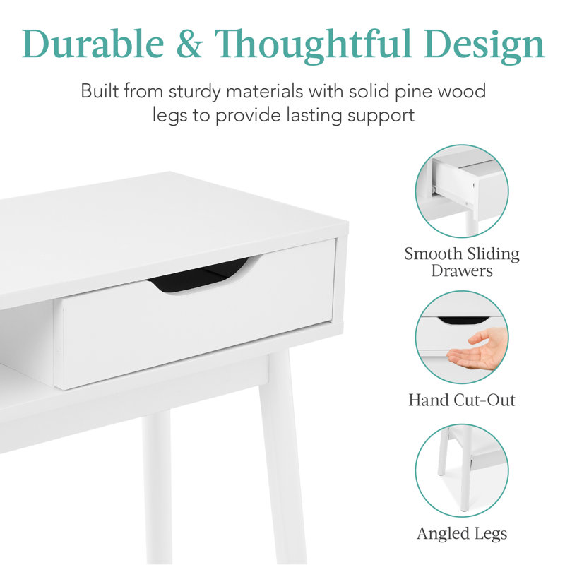 White Mid-Century Modern Console Table with Storage