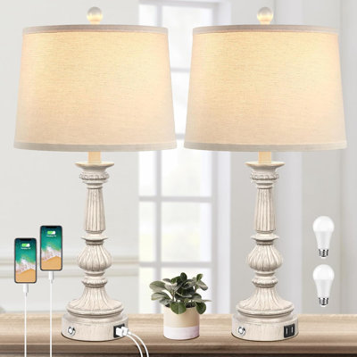 Ensemble de 2 lampes de table à 3 réglages d'intensité avec 2 commandes tactiles, une lampe pour table de bout avec 2 ports de charge USB