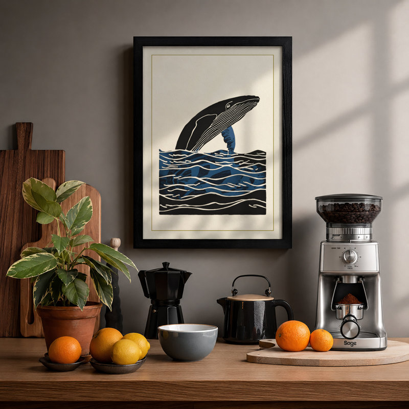 Whale Rising Coastal - Framed Print, Black, A3 - 42.0 x 29.7 cm