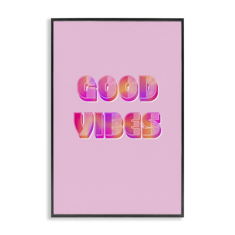 Rose et orange rétro Good Vibes, giclée encadrée, design par Pooja Dave, H 30 po x l 20 po, Giclée encadrée noir minuit