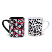 Disney White & Black Mickey Mouse Ear-Shaped Handle Ceramic Mug, 20 oz.