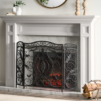 Iron Fireplace Screen With A Graceful Silhouette - 54.76" W X 1.95" D 35.8" H Ornate Fine Detail