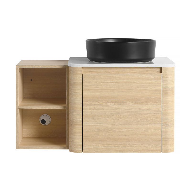 Meuble-lavabo mural 36 po avec lavabo d'art en céramique, tablettes de rangement et porte à fermeture en douceur pour salles de bain modernes