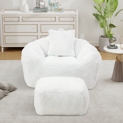 Compression Oversized Bean Bag For Adults And Kids, Faux Fur Large Chair With Filler