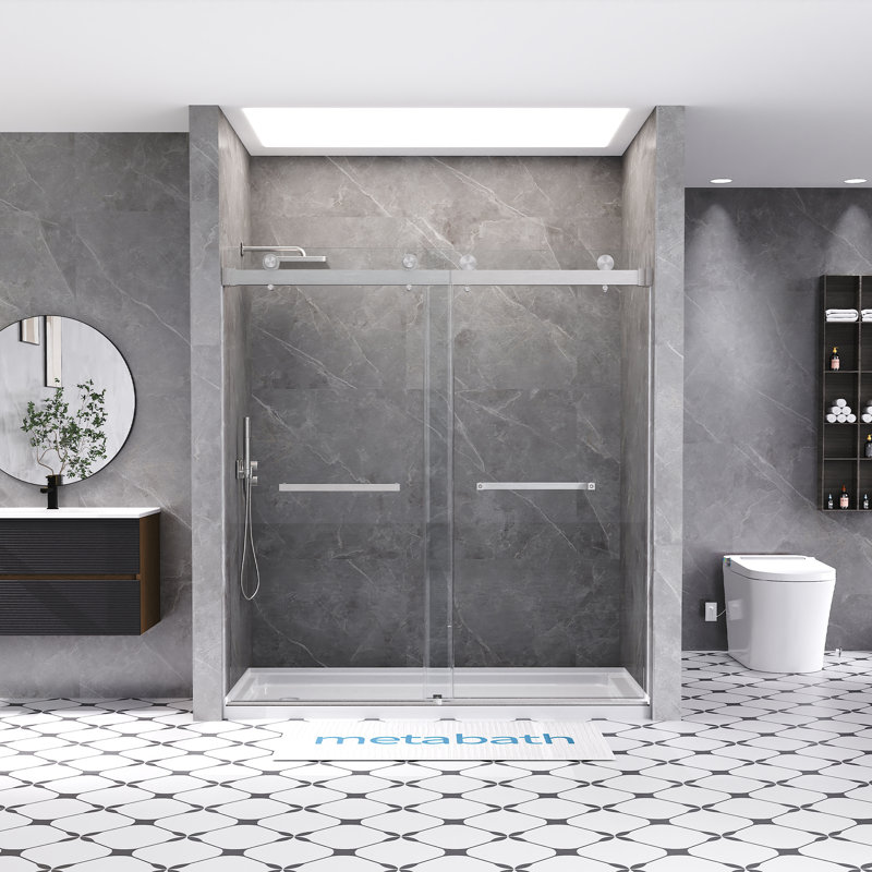 66"-72" W X 76" H Double Sliding Frameless Shower Door with 3/8" (10mm) Tempered Clear Glass, Brushed Nickel