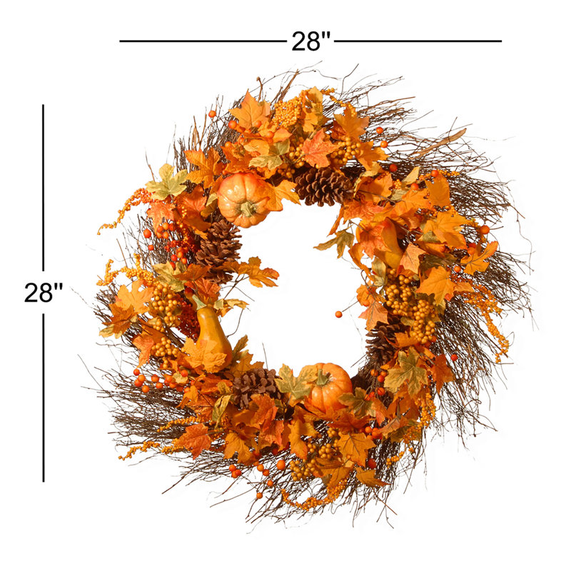 28" Maple Leaf and Pumpkins Wreath