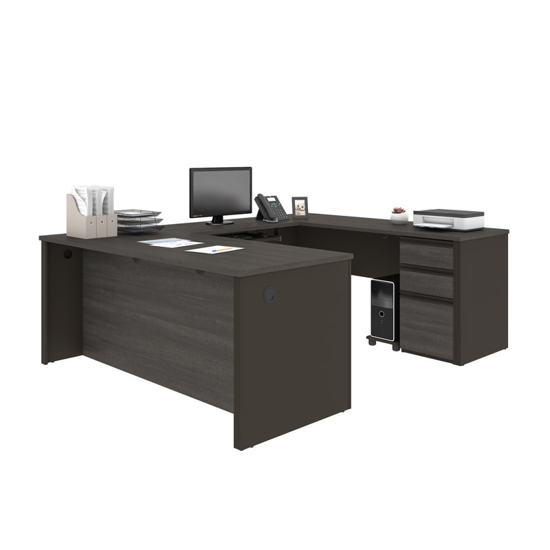 Ornello Modular U-Shaped Computer Desk, Bark Gray/Slate