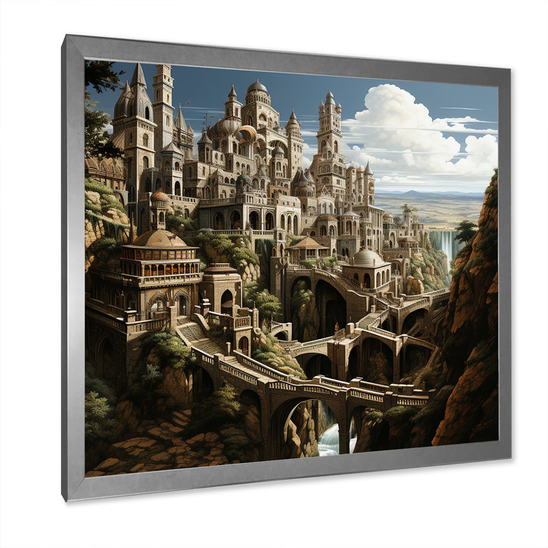 Dessin d'analyse d'une forteresse sur toile, Cadre simple argenté, H 16 po x l 16 po x P 1 po