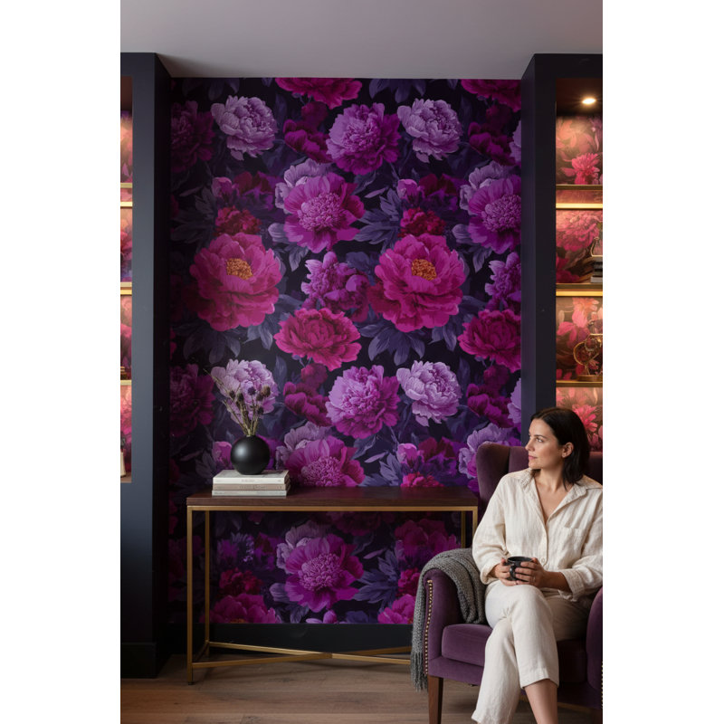 Papier peint floral mauve moderne
