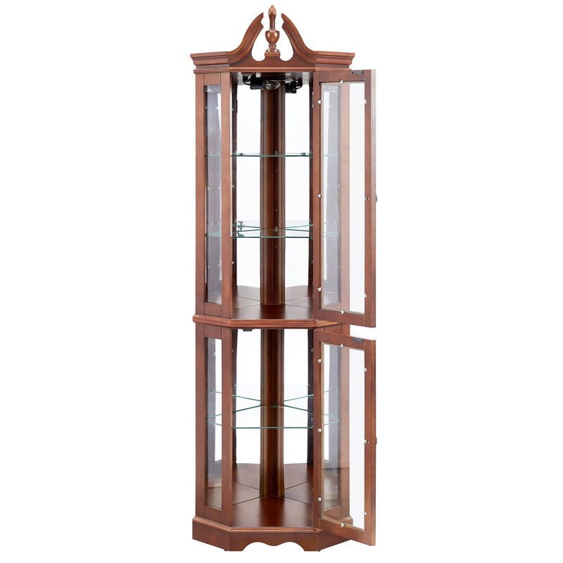 Vitrine de coin en noyer avec lumières