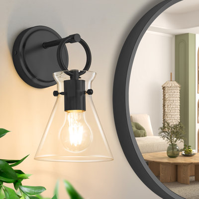 Modern Wall Sconces Vanity Light Fixtures With 6 Inch Cone Clear Glass Shade For Bedroom Living Room Mirror