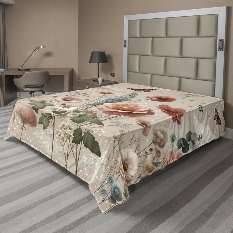 Polyester Floral Flat Sheet, Queen Flat Sheet