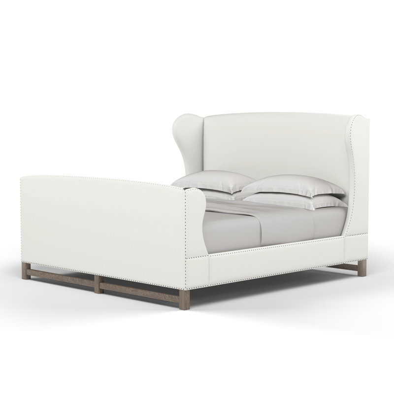 Lit à oreilles avec repose-pieds Herbert, Grand, Velours moelleux blanc, Naturel