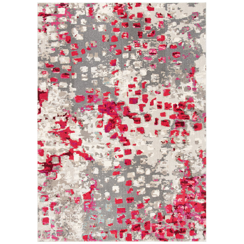 Tapis abstrait Hertzler, Rectangle 6 pi 7 po x 9 pi 2 po, Gris / fuchsia