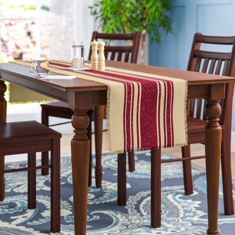 Georgie Striped 100% Cotton Table Runner, 72" L x 13" W, Red