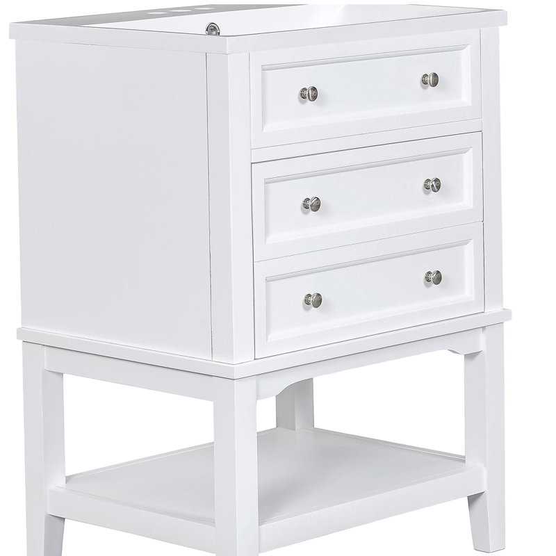 Meuble-lavabo de 24 po avec lavabo, tiroir et armoire de rangement à tablette ouverte, structure en bois massif