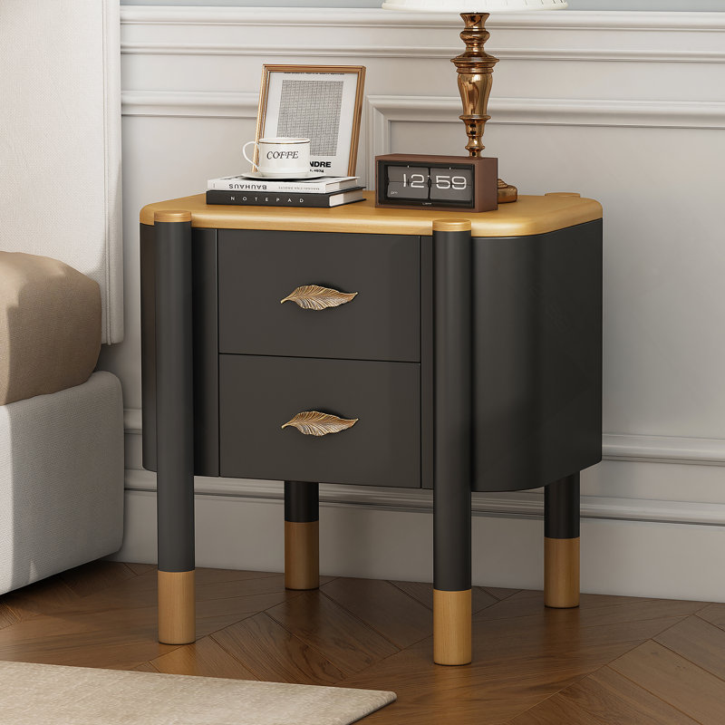 Table de chevet à 2 tiroirs, table de chevet avec poignées en métal, table de bout pour le salon et la chambre à coucher