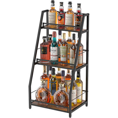 3-tier Trapezoid Liquor Stand For Home Bar, Stepped Wine Rack Freestanding Floor For Liquor Whiskey Wine, Versatile Corner Wine Bottle Display Stand W by 17 Stories
