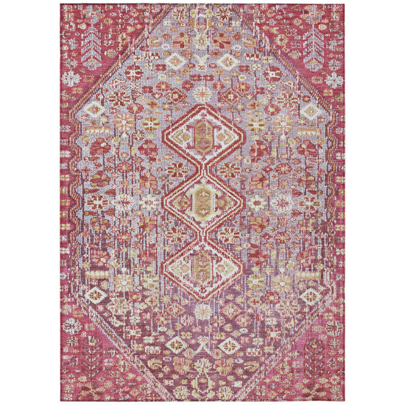 Tapis intérieur / extérieur Xhevrie Merlot lavable à la machine, Rectangle 9 pi x 12 pi