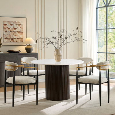 Ensemble de table de salle à manger 5 pièces en faux marbre et bois avec chaises Boucle, blanc