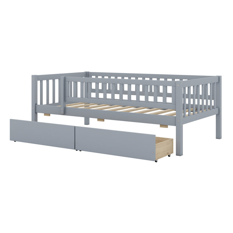 Daybed Bed With Two Drawers, Grey, Twin