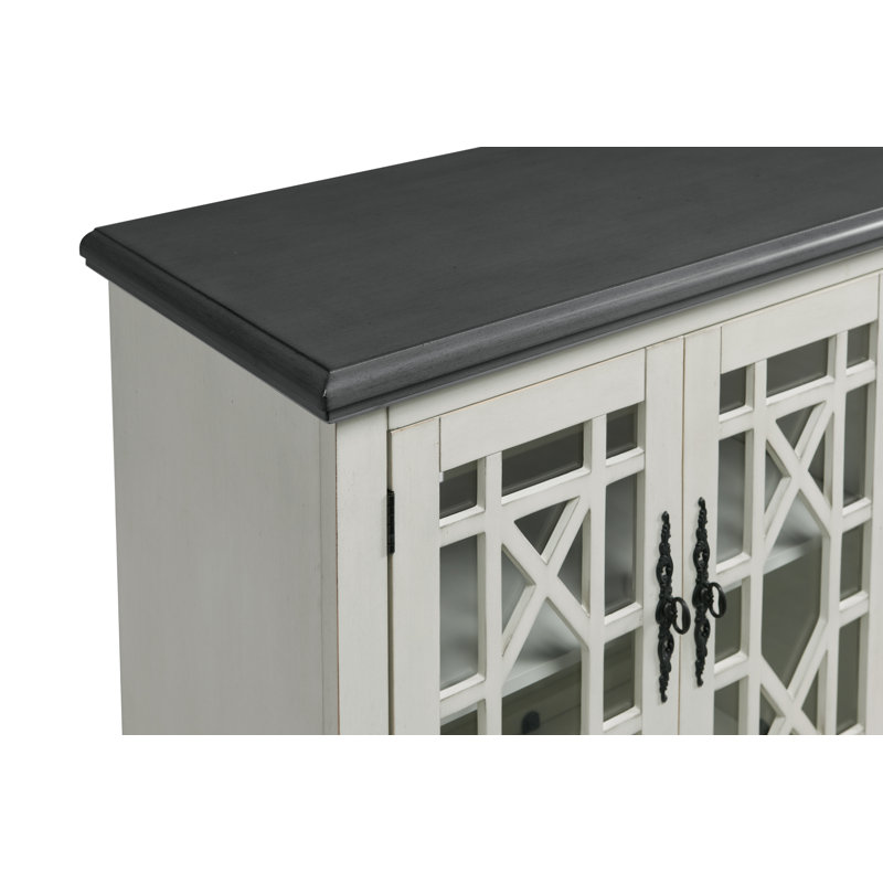 Ahmara 63'' Media Console for TVs up to 65", Antique White with Grey Top