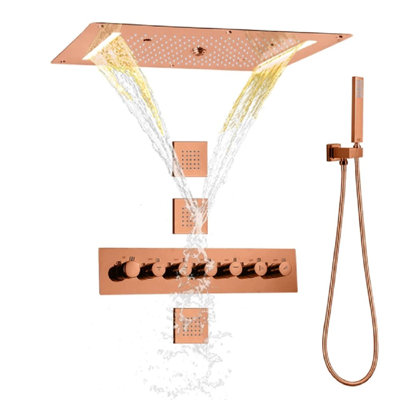 Vittoria Remote Controlled Thermostatic Ceiling Mount Musical Rainfall Waterfall LED Shower Head Sy