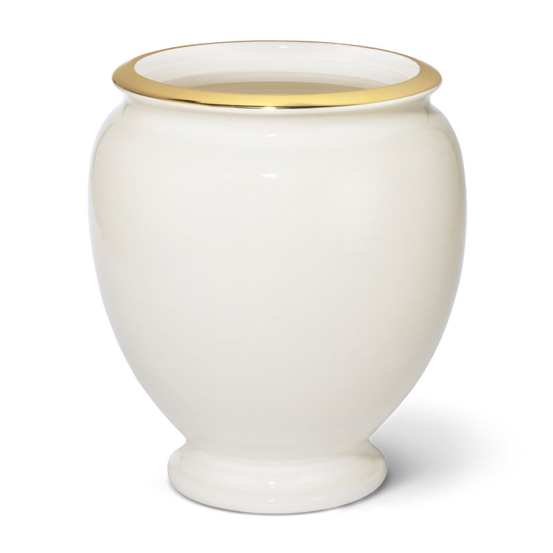White Ceramic Urn-Shaped Table Vase with Gold Rim
