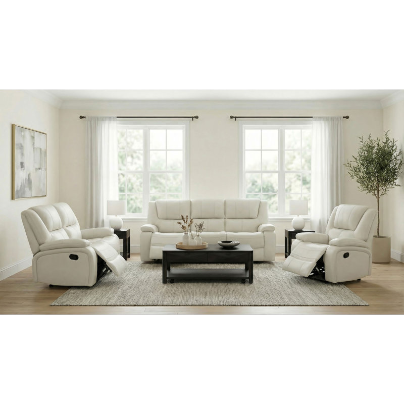 Ensemble de canapés inclinables 3 pièces Teon - blanc, 3 Pieces: Sofa, Chair, Loveseat, White