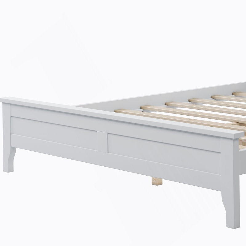 Lit plateforme moderne en bois massif: simple et élégant, Blanc, Double