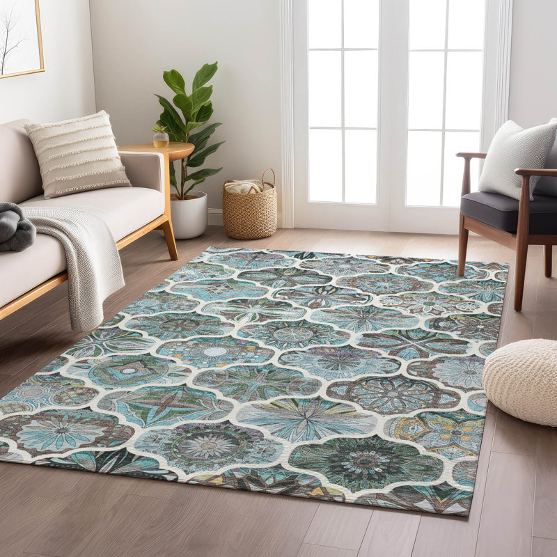 Machine Washable Indoor/Outdoor London ACN2257 Panels Rug, Rectangle 10 pi x 14 pi