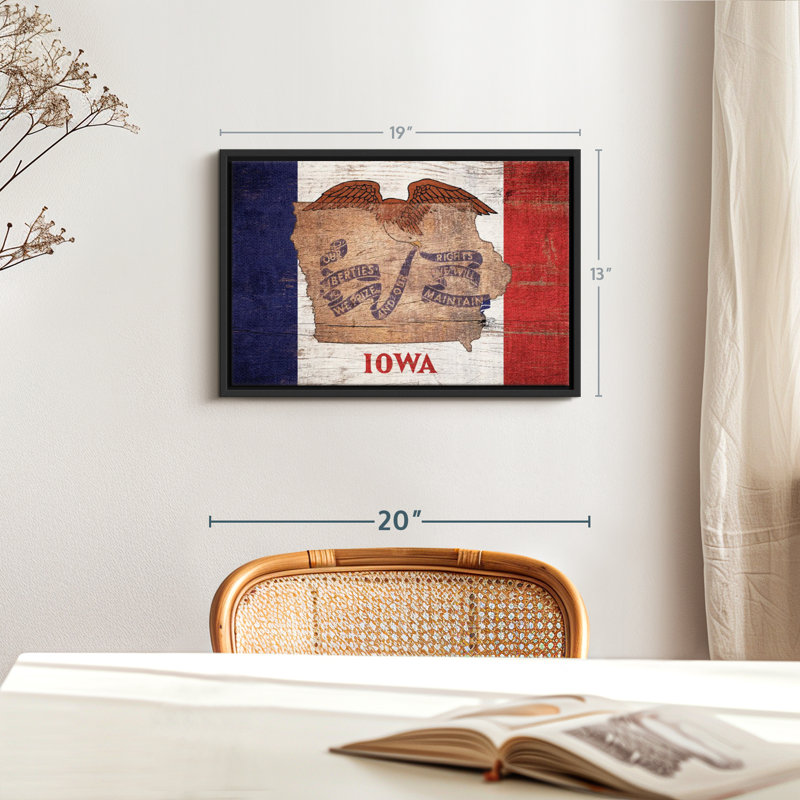 «State Map Over Iowa Flag Wall Art», H 13 po x l 19 po