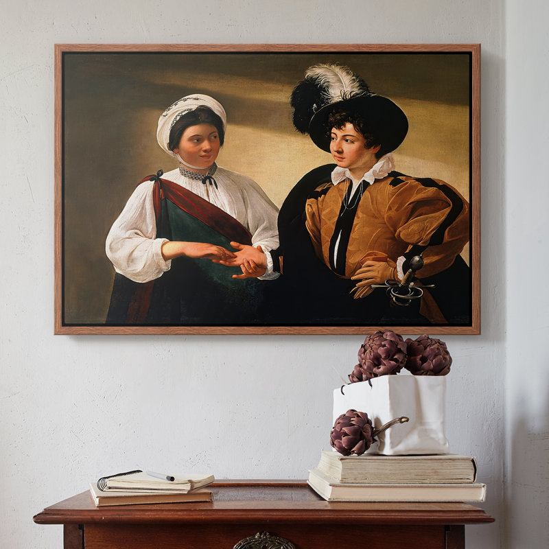 Le diseur de bonne aventure (version du Louvre), v. 1595 - Toile tendue avec châssis Caravaggio, 16 x 24, Noyer