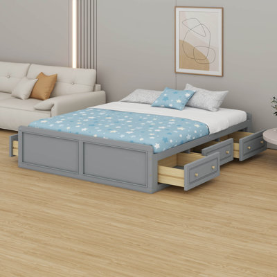 Base de lit plateforme grand en bois avec 6 tiroirs de rangement