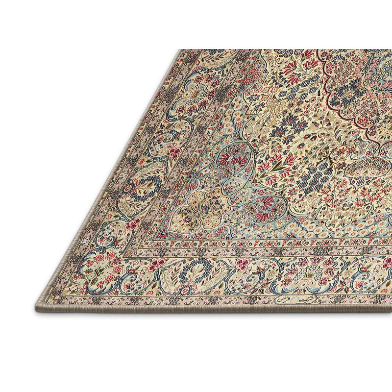 Tapis oriental beige / gris en laine, Rectangle 7 pi x 10 pi