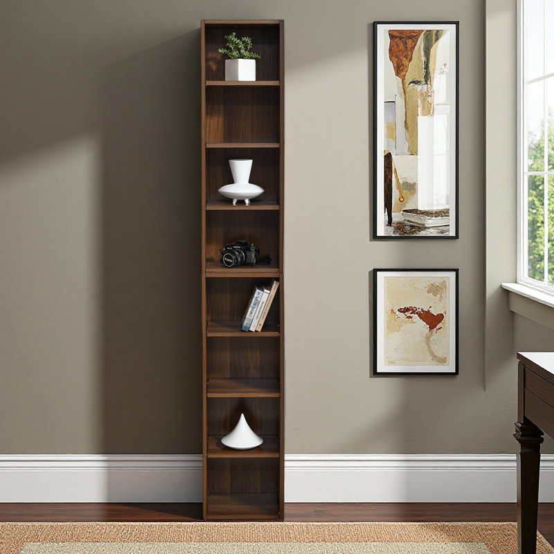8-Tier Media Tower Rack, CD DVD Slim Storage Cabinet With Adjustable Shelves, Tall Narrow Bookcase Display Bookshelf For Home Office,Multi-Functional Double-Decker Bookcase