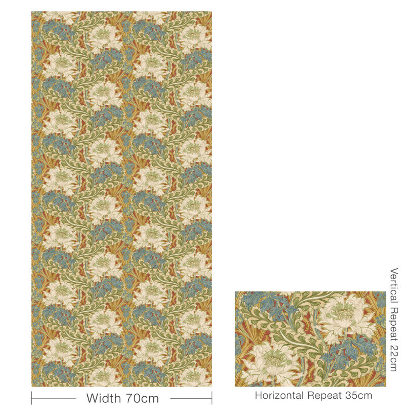 2'9" L x 27.58" W Wallpaper Roll, Red/Green