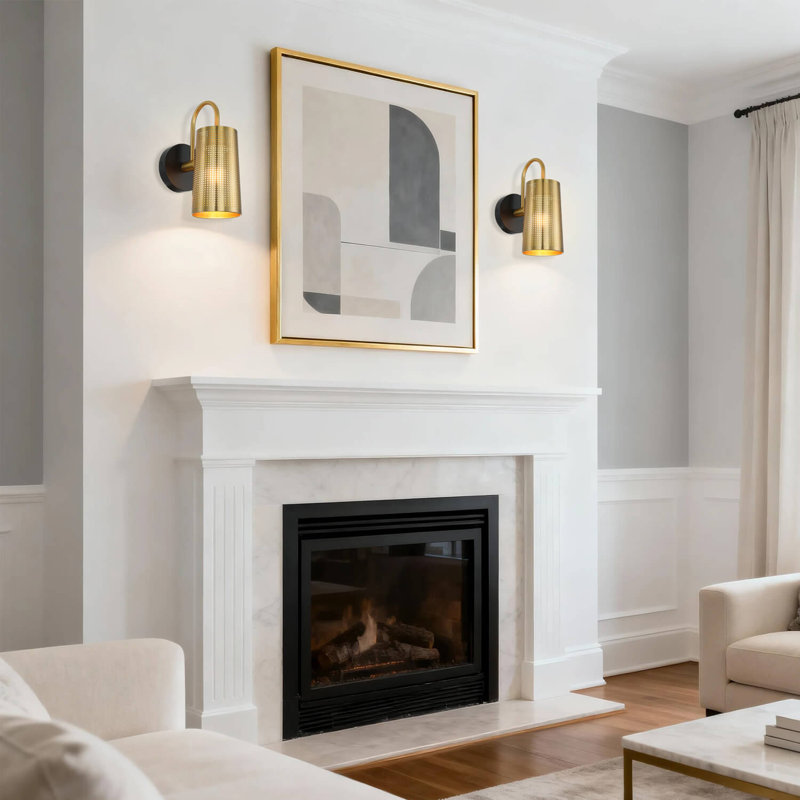 Modern Matte Black & Brushed Brass Wall Lamp with Cone Iron Shade for Bedroom Bathroom Hallway