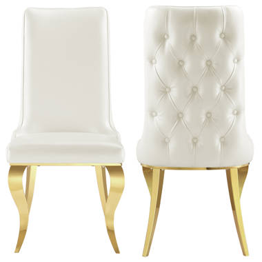 Halle-Mai Faux Leather Side Chair in White/Gold (Set of 2) Rosdorf Park