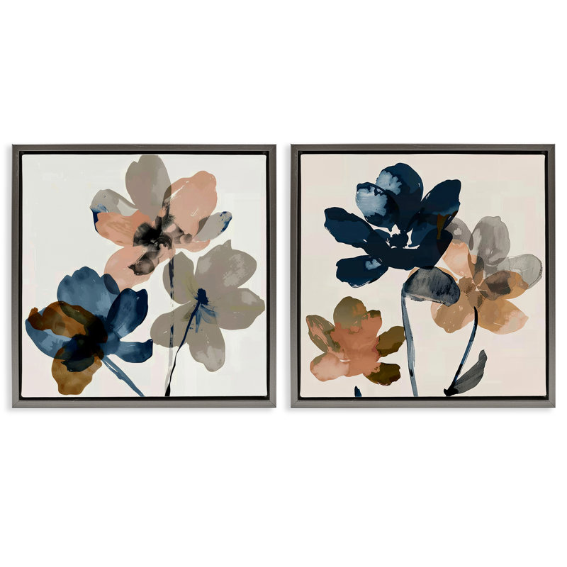  Ensemble de 2 toiles flottantes encadrées "Earthen Blossom Petals" par Irena Orlov, H 25 po x l 25 po