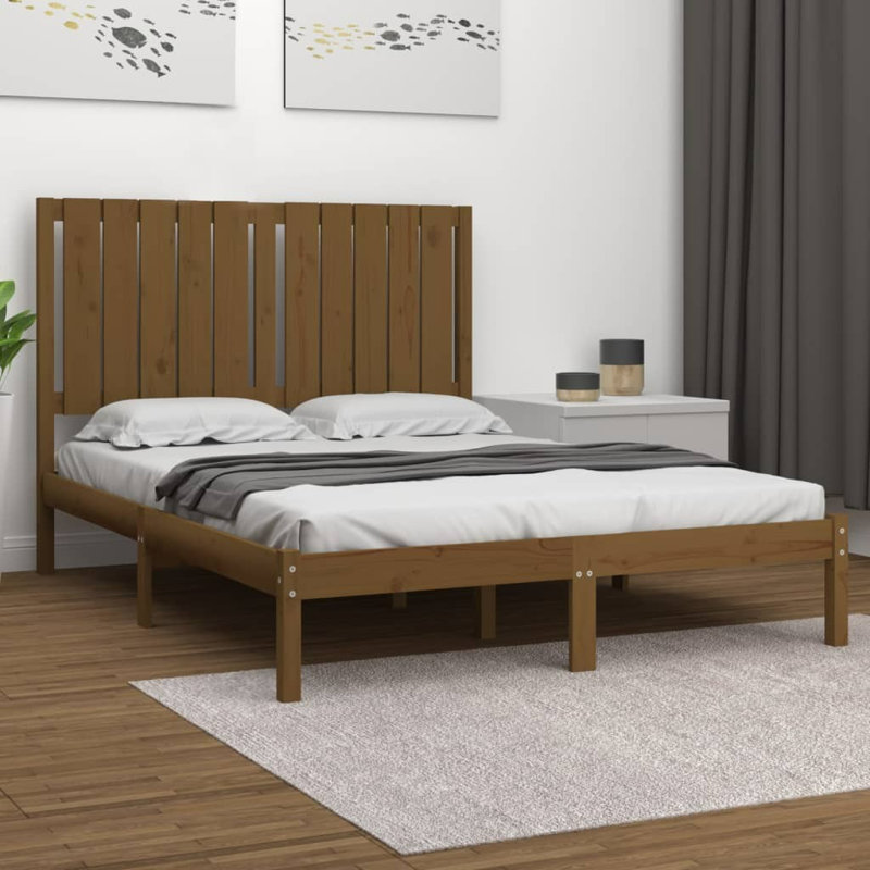 Bed Frame Solid Wood, Small Double (4'), Brown
