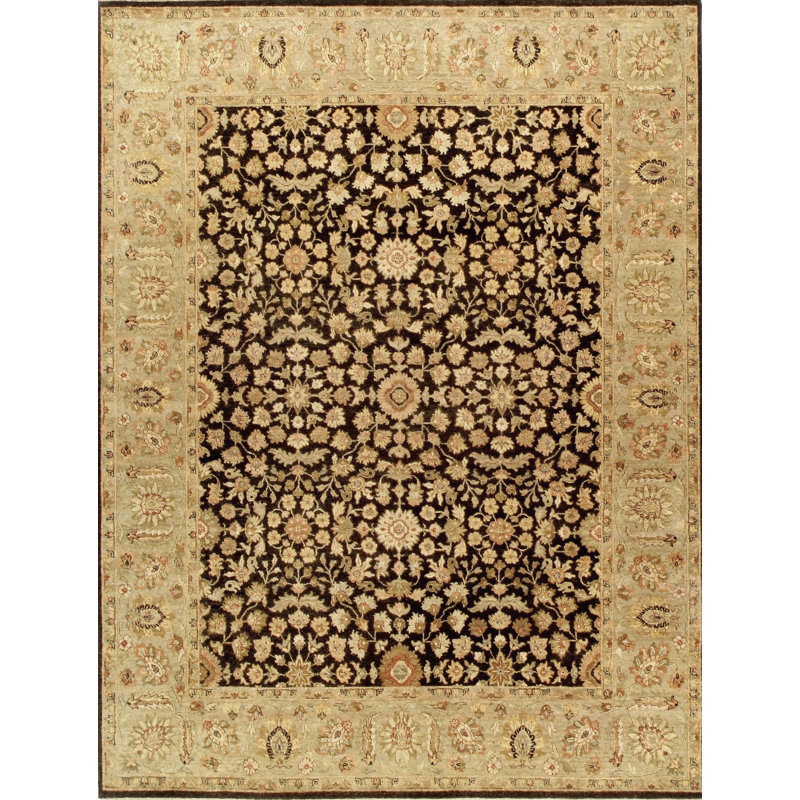 Hand Knotted Wool Oriental Area Rug in Beige/Black/Brown, Rectangle 6' x 9'
